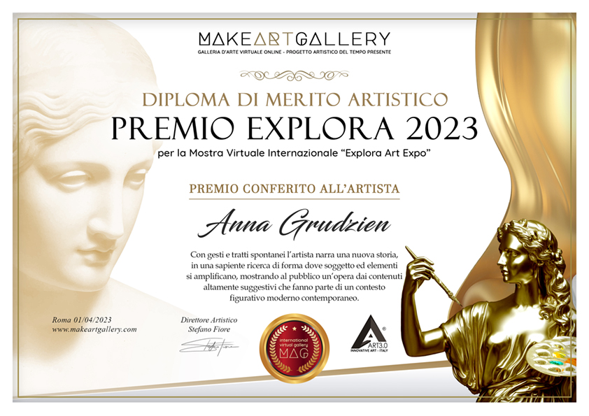 diploma assegnato all'artista Anna Grudzien per la mostra virtuale Explora 2023