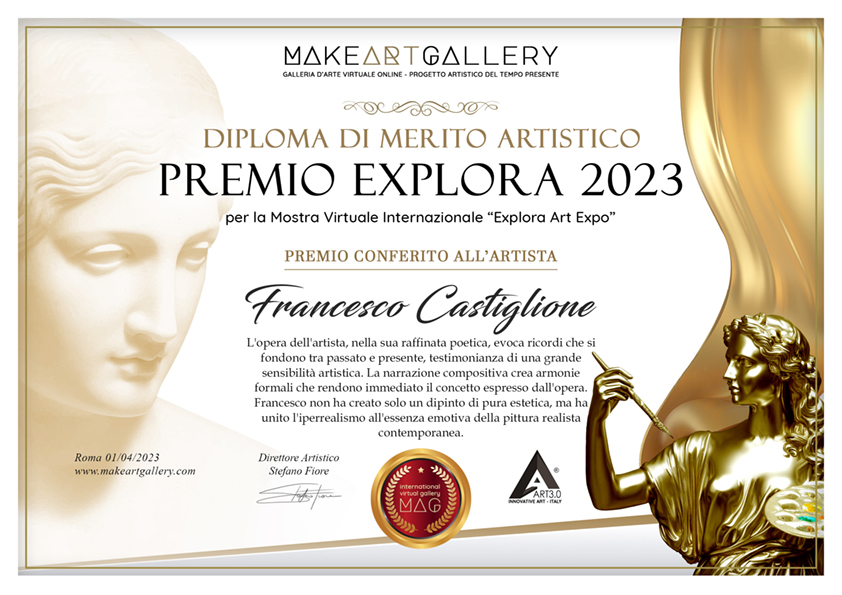 diploma assegnato all'artista Francesco Castiglione per la mostra virtuale Explora 2023
