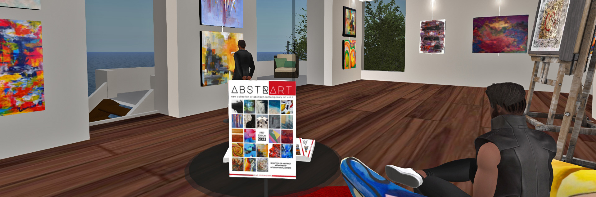 foto scattata nella galleria virtuale nel metaverso di second life per la mostra del volume d'arte Abstrart 1