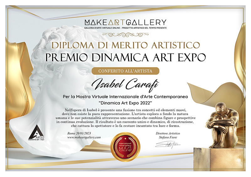 Diploma merito artistico Dinamica Art Expo 2022/2023 all'artista Isabel Carafi