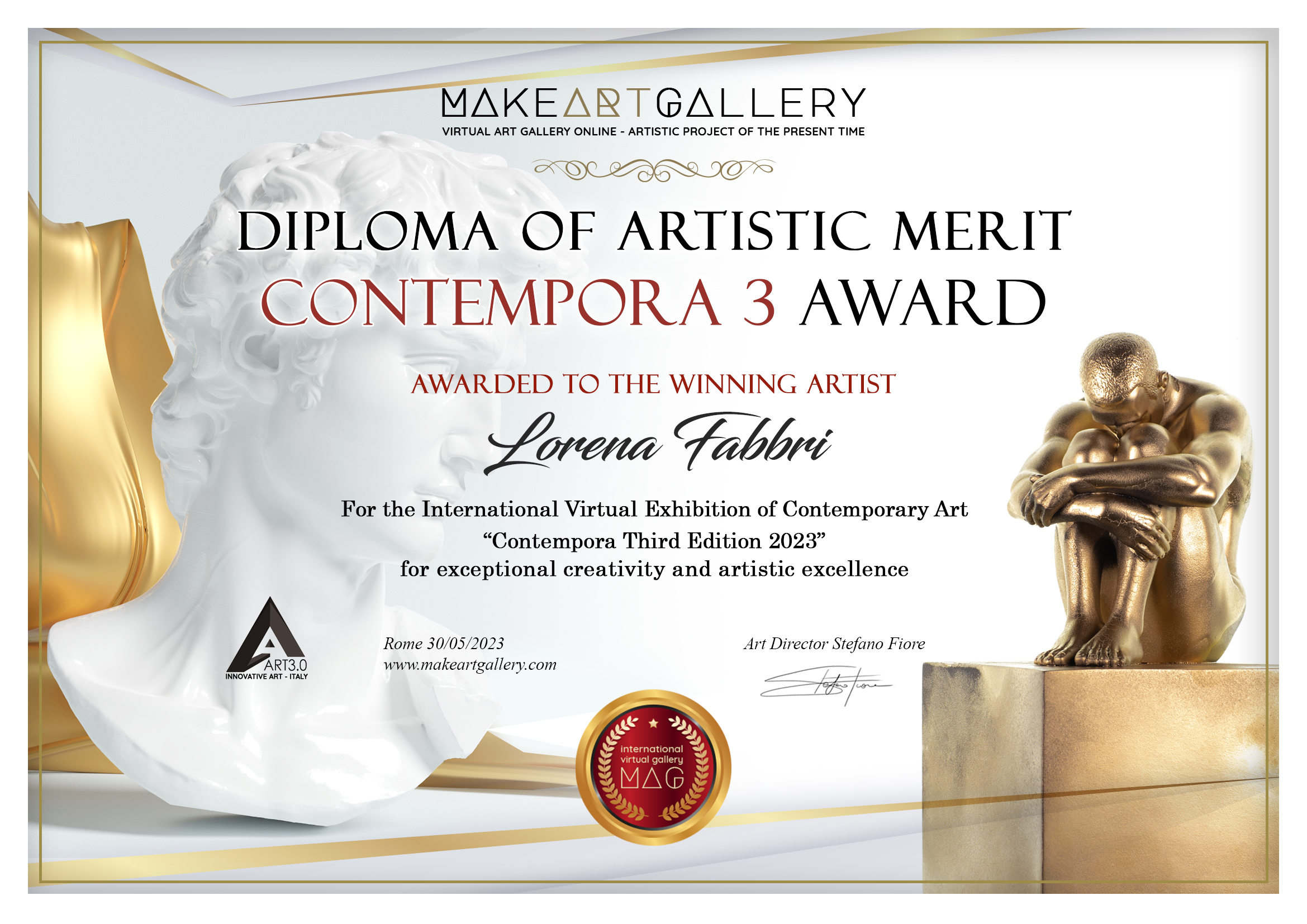 diploma merito artistico Contempora 3 - Mostra Virtuale online